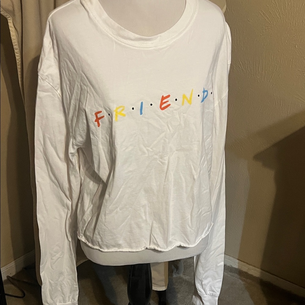 FRIENDS White Crop Top with Multicolor Letters